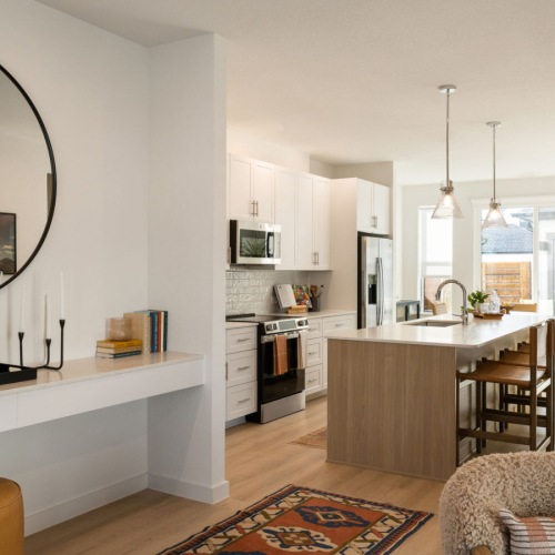 a rental townhome kitchen with contemporary design at a BTR community 