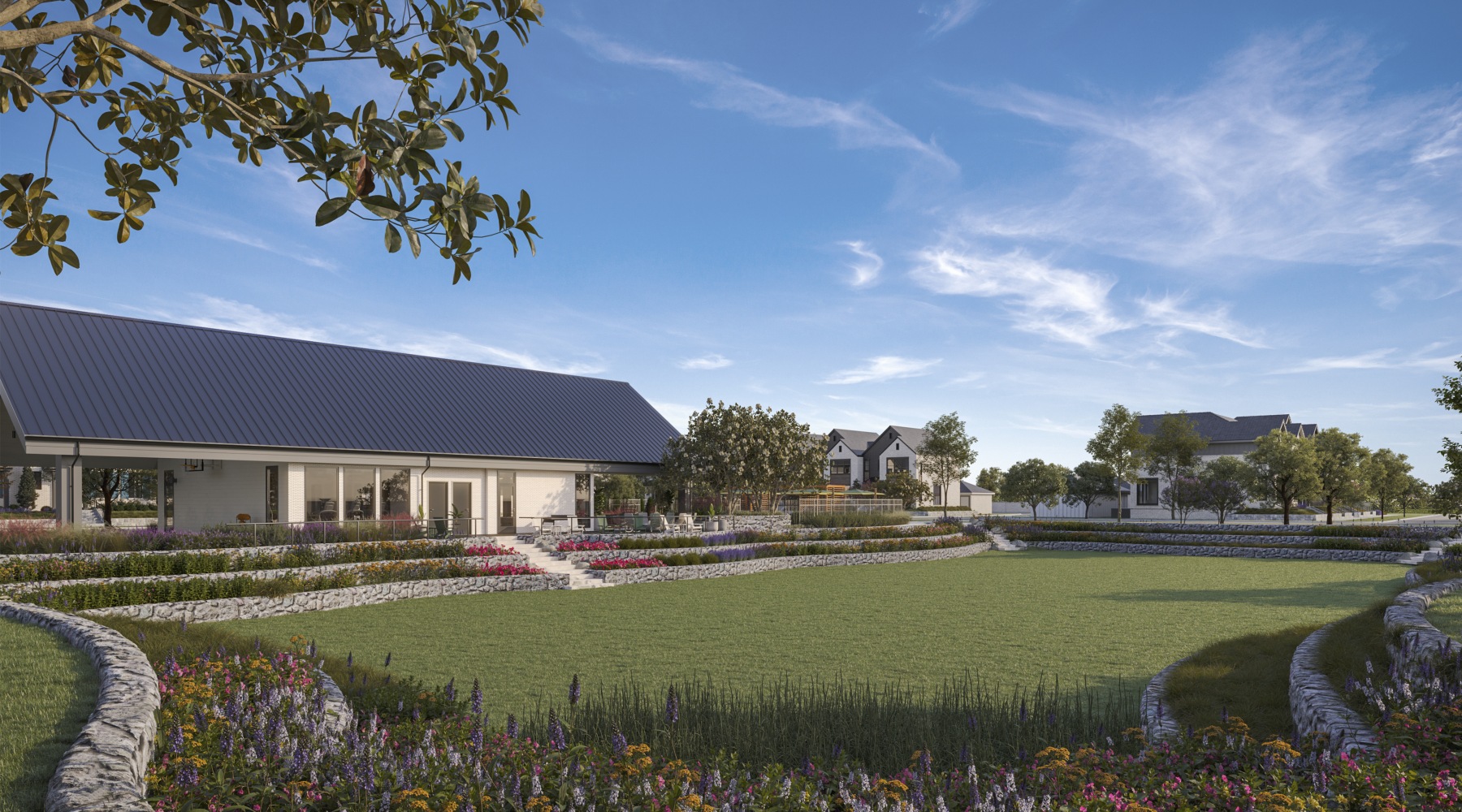 Rent by Choice, Not by Need™ open park with seating and lush landscaping in Frisco, Texas
