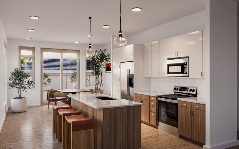 A light, bright kitchen with an open concept design.