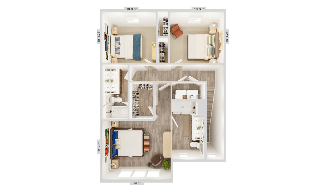 Ascent 3 x 2.5 B - 3 bedroom floorplan layout with 2.5 bathrooms and 1522 square feet (Floor 2)